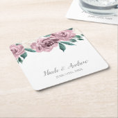 Mauve Waterverf Rozen Floral Wedding Custom Kartonnen Onderzetters (Schuin)