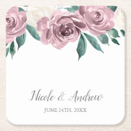Mauve Waterverf Rozen Floral Wedding Custom Kartonnen Onderzetters