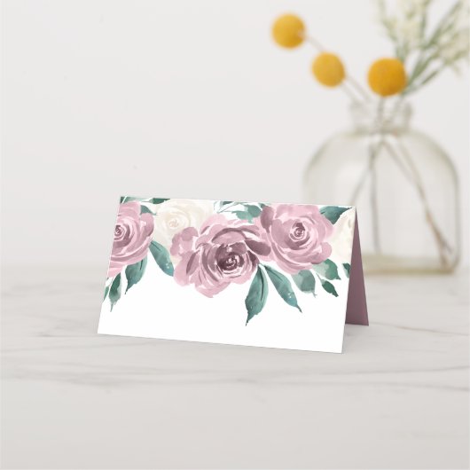 Mauve Waterverf Rozen Floral Wedding Gevouwen Plaatskaartje (Achterkant)