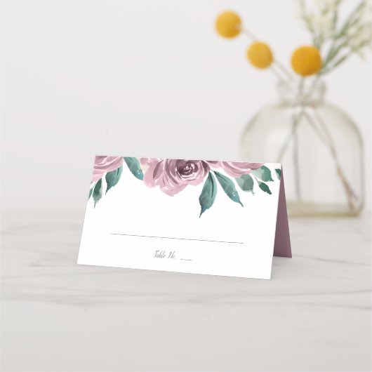 Mauve Waterverf Rozen Floral Wedding Gevouwen Plaatskaartje (Voorkant)