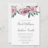Mauve Waterverf Rozen Floral Wedding Invitations Kaart (Voorkant)