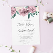 Mauve Waterverf Rozen Floral Wedding Invitations Kaart