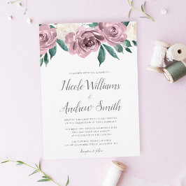 Mauve Waterverf Rozen Floral Wedding Invitations Kaart