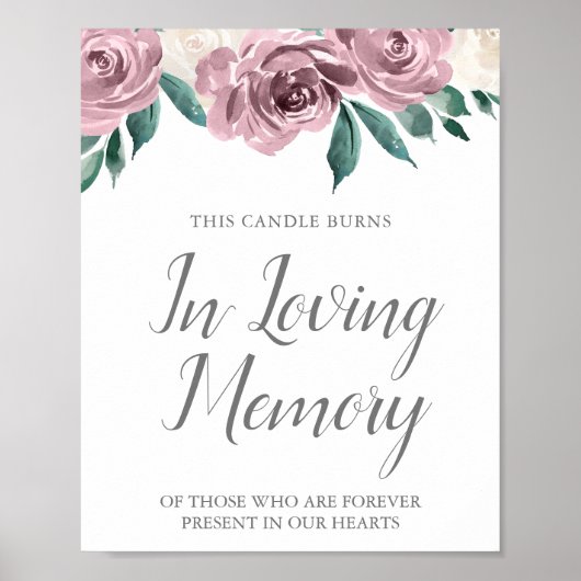 Mauve Waterverf Rozen Floral Wedding Memorial Poster (Voorkant)