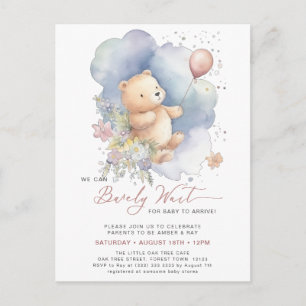 Mauve We Can Bearly Wait Girl Baby Shower Uitnodiging Briefkaart