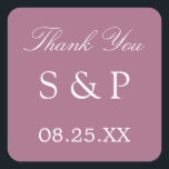 Mauve Wedding Favor Dank je Sticker<br><div class="desc">Mauve Wedding Favor Dank u Sticker,  gelieve met initialen van het paar en de datum van de bruiloft te personaliseren,  gebruikend de online verpersoonlijking sjabloon alvorens opdracht te geven tot.</div>