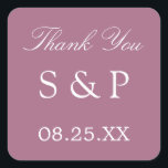 Mauve Wedding Favor Dank je Sticker<br><div class="desc">Mauve Wedding Favor Dank u Sticker,  gelieve met initialen van het paar en de datum van de bruiloft te personaliseren,  gebruikend de online verpersoonlijking sjabloon alvorens opdracht te geven tot.</div>