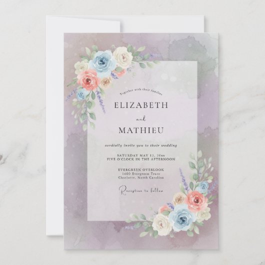 Mauve Whimsical Floral Wedding Kaart (Voorkant)