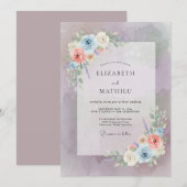 Mauve Whimsical Floral Wedding Kaart (Voorkant / Achterkant)