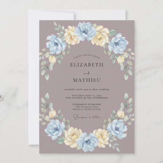Mauve Whimsical Lente Bruiloft Kaart (Voorkant)