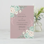 Mauve Whimsical Mint Bloemige Bruiloft Kaart (Staand voorkant)