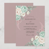 Mauve Whimsical Mint Bloemige Bruiloft Kaart (Voorkant / Achterkant)