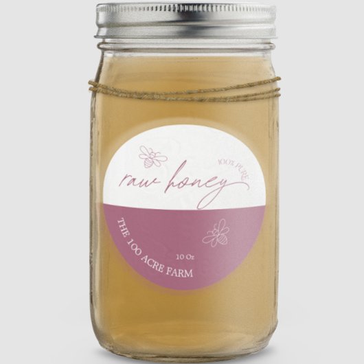 Mauve & White Moderne Apiary Raw Honey Ronde Sticker