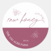 Mauve & White Moderne Apiary Raw Honey Ronde Sticker (Voorkant)