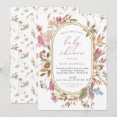 Mauve Wildflower Lijst Baby shower Kaart (Voorkant / Achterkant)