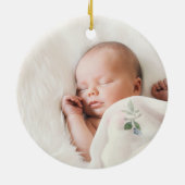 Mauve Winter Snowflake Eerste Kerstfoto Keramisch Ornament (Achterkant)