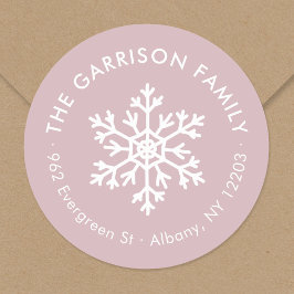 Mauve Winter Snowflake Round Return Adres Label