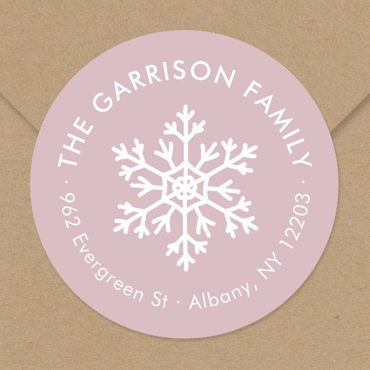 Mauve Winter Snowflake Round Return Adres Label