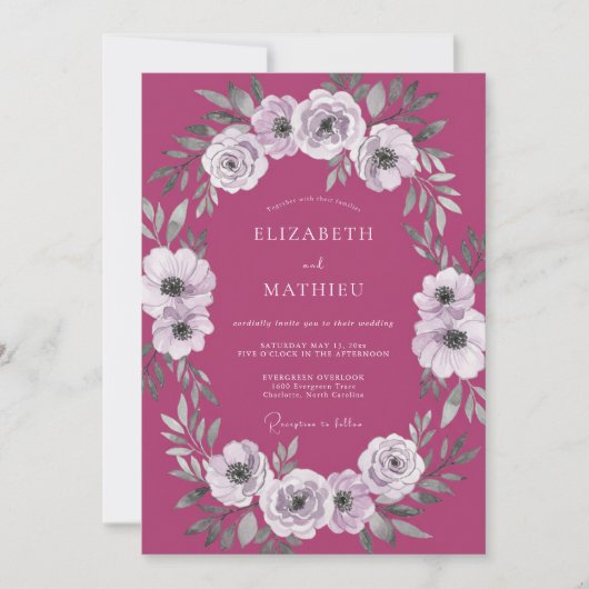 Mauve Witte Anemoon Bruiloft Kaart (Voorkant)