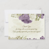 mauve witte bloemen groen bruiloft bedankkaart (Voorkant)