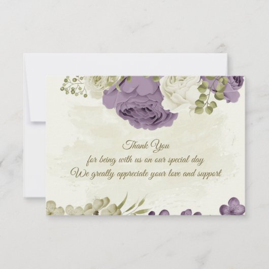 mauve witte bloemen groen bruiloft bedankkaart (Voorkant)