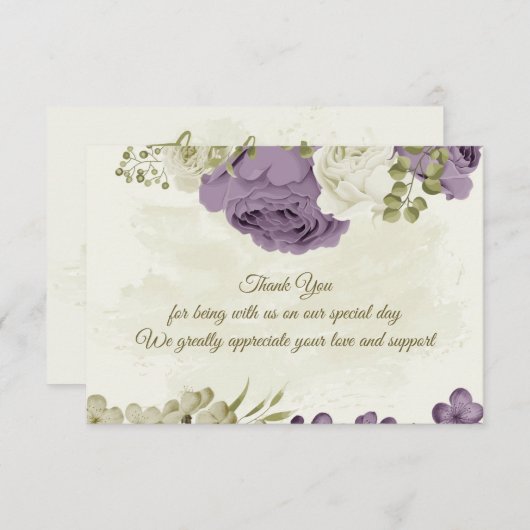 mauve witte bloemen groen bruiloft bedankkaart (Voorkant / Achterkant)