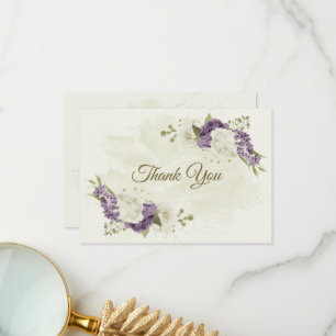mauve witte bloemen groen bruiloft bedankkaart