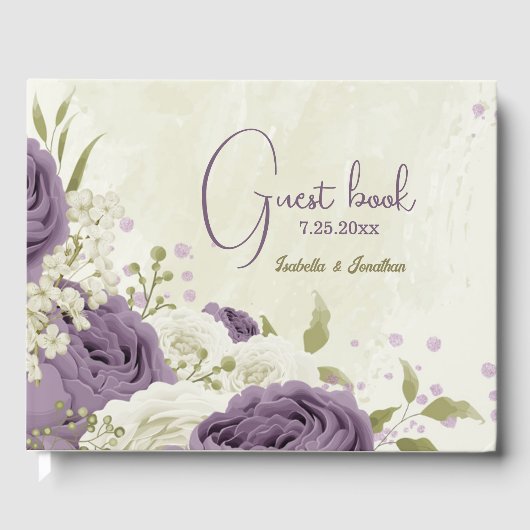 mauve witte bloemen groen bruiloft gastenboek (Voorkant)