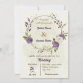 mauve witte bloemen groen bruiloft kaart (Voorkant)