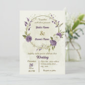 mauve witte bloemen groen bruiloft kaart (Staand voorkant)