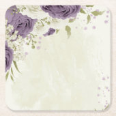 mauve witte bloemen groen bruiloft kartonnen onderzetters (Voorkant)