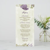 mauve witte bloemen groen bruiloft menu (Staand voorkant)