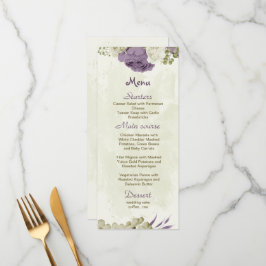 mauve witte bloemen groen bruiloft menu