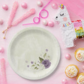 mauve witte bloemen groen bruiloft papieren bordje (Feest)