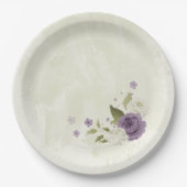 mauve witte bloemen groen bruiloft papieren bordje (Voorkant)