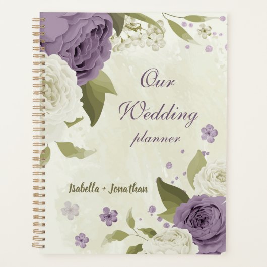 mauve witte bloemen groen bruiloft planner (Voorkant)