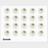 mauve witte bloemen groen bruiloft ronde sticker (Vel)