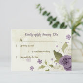 mauve witte bloemen groen bruiloft RSVP kaartje (Staand voorkant)