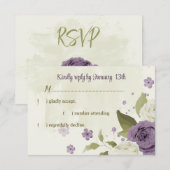 mauve witte bloemen groen bruiloft RSVP kaartje (Voorkant / Achterkant)