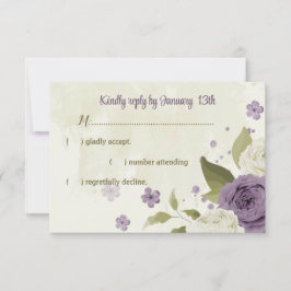 mauve witte bloemen groen bruiloft RSVP kaartje