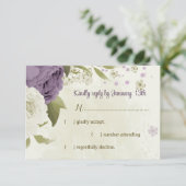 mauve witte bloemen groen bruiloft RSVP kaartje (Staand voorkant)