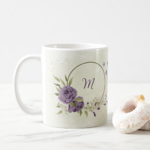 mauve witte bloemen groen  koffiemok