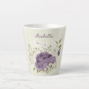 mauve witte bloemen groen latte mok