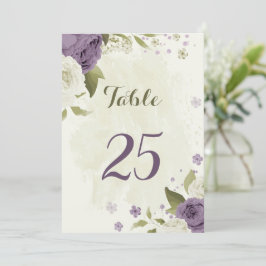 Mauve witte bloemen groen tafel nummer kaart