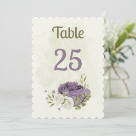 Mauve witte bloemen groen tafel nummer kaart