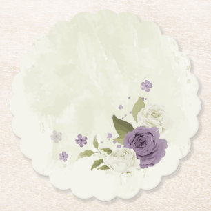 mauve witte bloemen groen trouwen kartonnen onderzetters