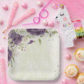 mauve witte bloemen groen trouwen papieren bordje (Feest)