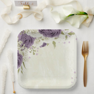 mauve witte bloemen groen trouwen papieren bordje