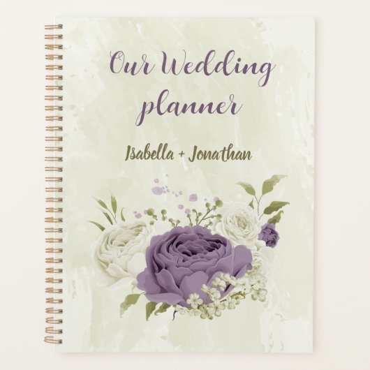 mauve witte bloemen groen trouwen planner (Voorkant)