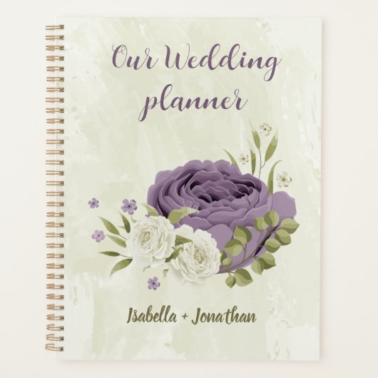 mauve witte bloemen groen trouwen planner (Voorkant)